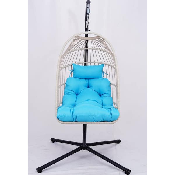 55 x 55 x 78 in. Outdoor Metal Blue Water Resistant Cushion Swing Egg Chair