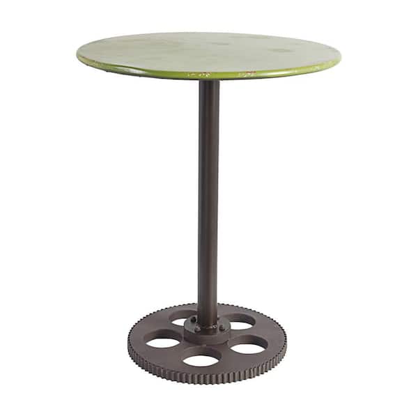 Benjara Round Metal Multicolor Table With Wheel Design Bottom