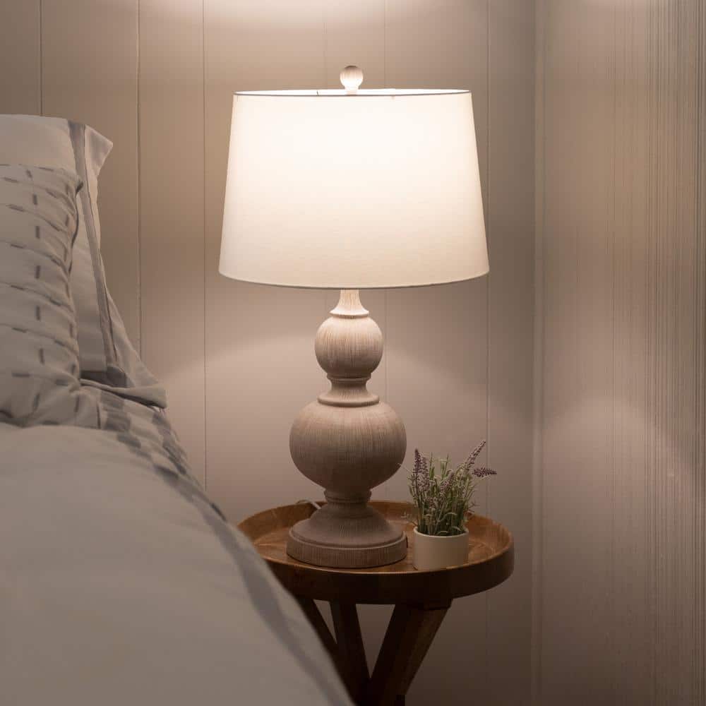 Whitewash Linen Shade 16" Table Lamp Set with USB Ports