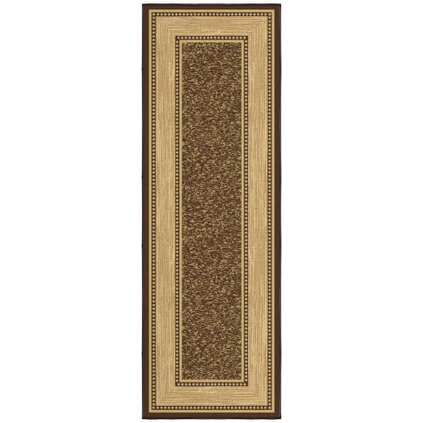 Ottomanson Ottohome Collection Non-Slip Rubberback Bordered Design 2x5 Indoor Runner Rug, 1 ft. 8 in. x 4 ft. 11 in., Dark Brown