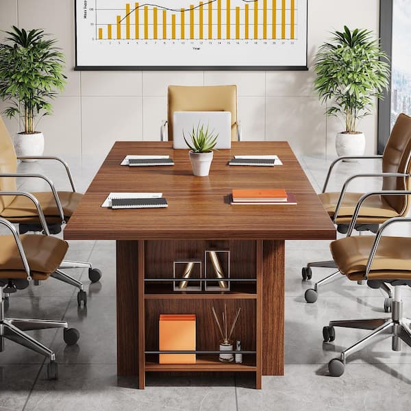 Halseey 63 in. Rectangular Brown Wood Computer Desk with Storage, Modern Executive Desk for Home Office