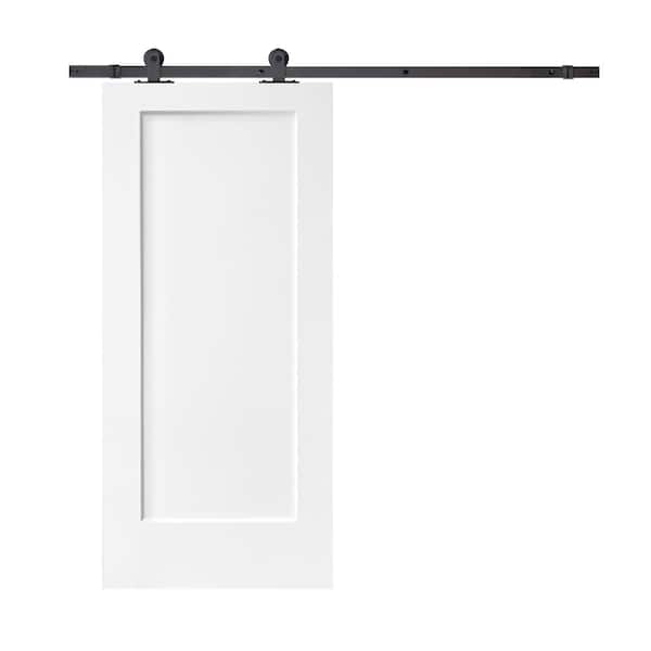 CALHOME 30 in. x 80 in. White Primed Composite MDF 1 Panel Interior Sliding Barn Door with Hardware Kit