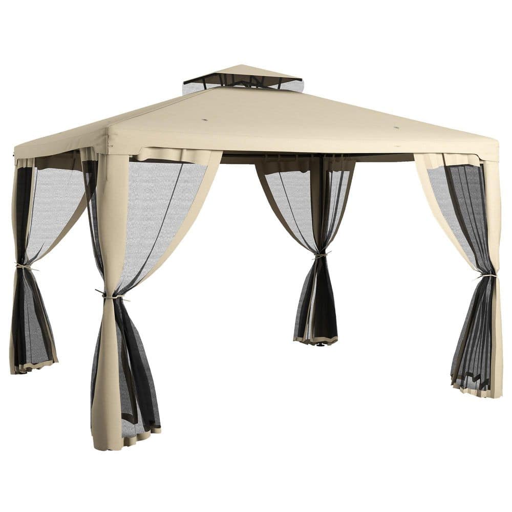 10 ft. x 12 ft. Taupe Outdoor Gazebo Canopy with 2-Tier Roof, UV-Blocking Polyester and Mesh Netting for Patio and price history on PriceWatchPro