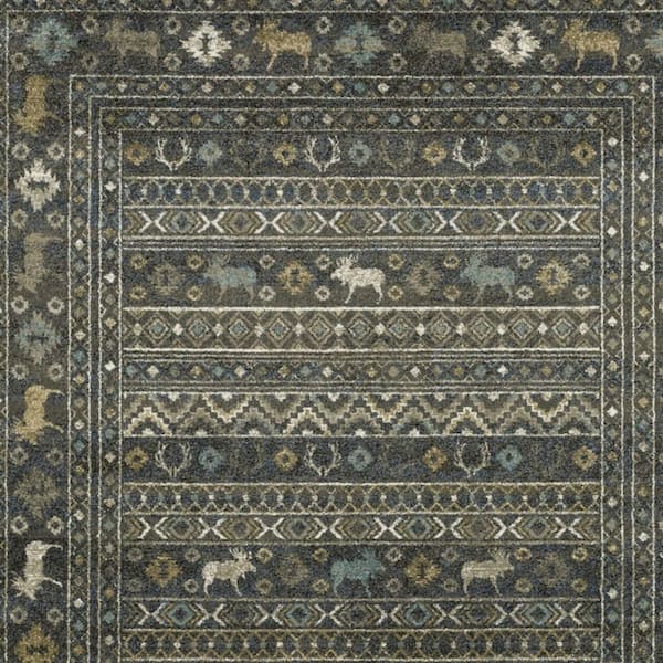 10 ft. x 13 ft. Blue, Gold Tribal Washable Area Rug