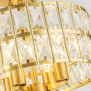 Madeline 12.59 in. 4-Light Round Gold Drum Semi Flush Mount Ceiling Light with Clear Crystal Glass Drum Shade