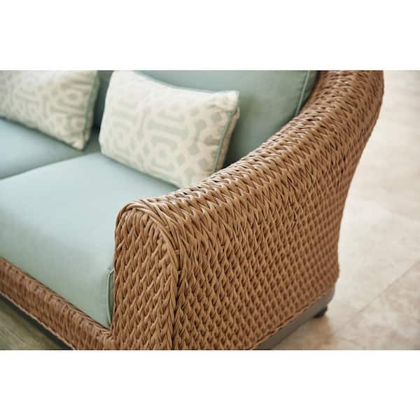Home Decorators Collection Camden Light Brown Seagrass Wicker Outdoor Patio Sofa With Sunbrella Cast Spa Fretwork Mist Cushions Fra60624atsw - Home Decorators Collection Camden Outdoor Furniture
