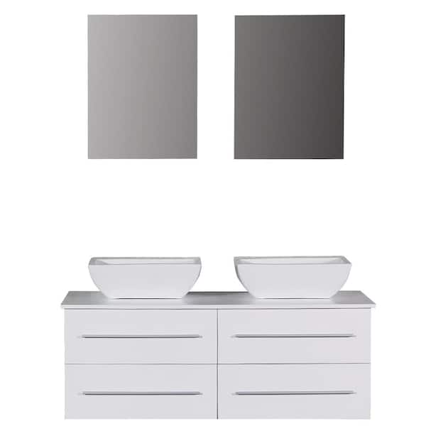 Mediterraneo Positano 48 in. W x 18 in. D x 18 in. H Bath Vanity in White PVC with Vanity Top in Whte with White Basins and Mirror