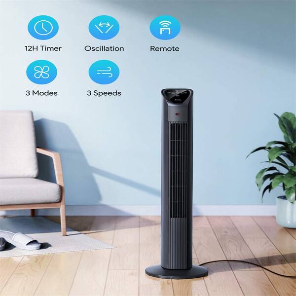 Aoibox 36 in. 3 Quiet Speeds 3 Modes Tower Fan in Black with 12 