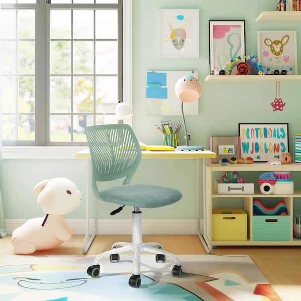 Homy Casa CARNAT Kid's Gaming and Student Swivel Task Chair Ergonomic Adjustable Height Writing Chair in Aqua with Breathable Back