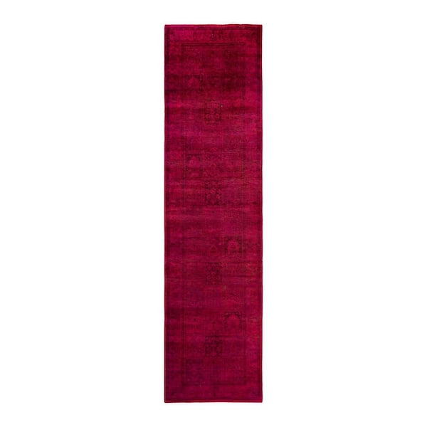 Overdyed Red 2 ft. x 10 ft. Solid Wool Indoor Runner Rug