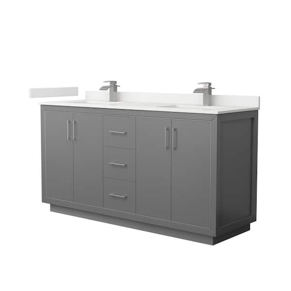 Wyndham Collection Icon 66 in. W x 22 in. D x 35 in. H Double Bath Vanity in Dark Gray with White Quartz Top