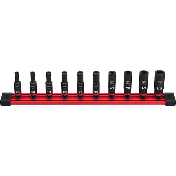 Milwaukee SHOCKWAVE 1/4 in. Drive SAE Deep Well 6 Point Impact Socket Set (10-Piece)