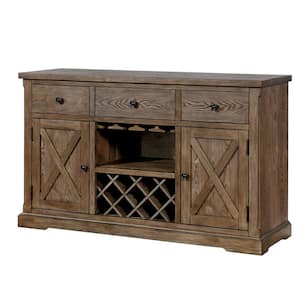 Light Brown Wooden Server with Three Drawers and Two Door Cabinets 18 in. L x 60 in. W x 36 in. H