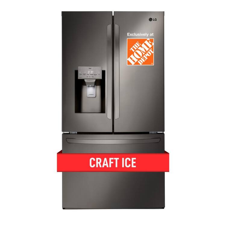 LG 28 cu. ft. 3 Door French Door Refrigerator with Ice and Water Dispenser and Craft Ice in Black Stainless Steel
