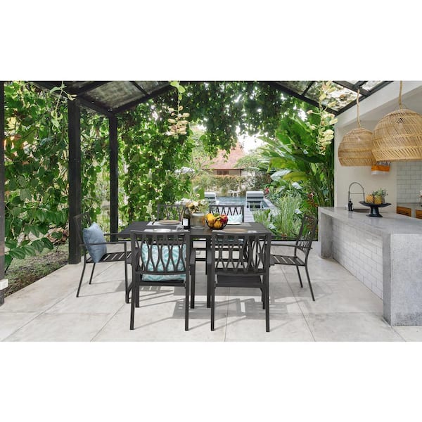 7-Piece Black Iron Outdoor Dining Set
