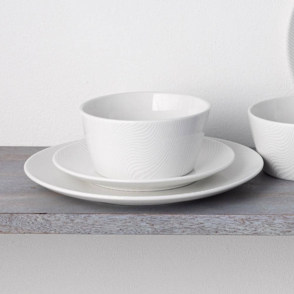 White Textured Porcelain Round Dinner Plates, Set of 4