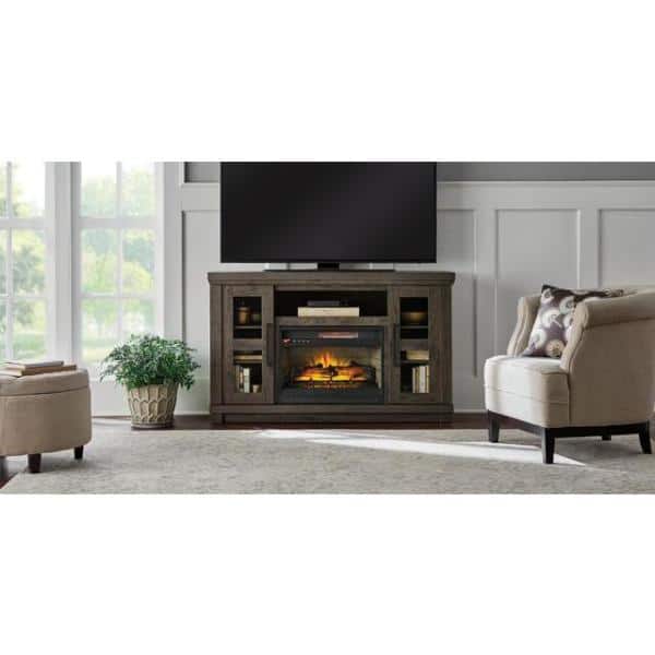 Home Decorators Collection Caufield 54 in. Media Console Infrared Electric Fireplace in Vintage Warm Oak