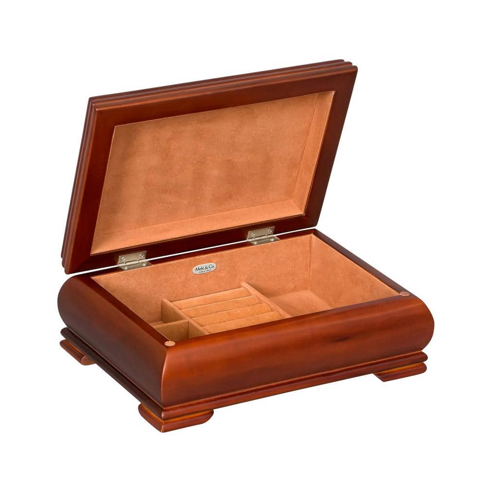 Walnut Lacquered Wooden Jewelry Box with Suede Interior