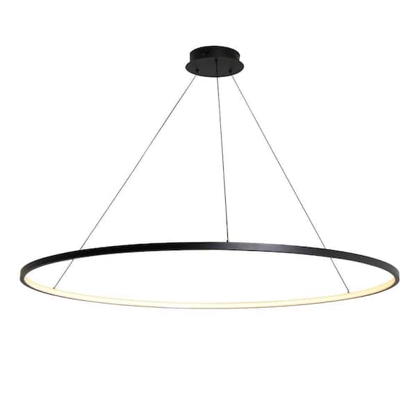 45 in. 60-Watt Integrated LED Ring Black Dimmable Chandelier Pendant Light