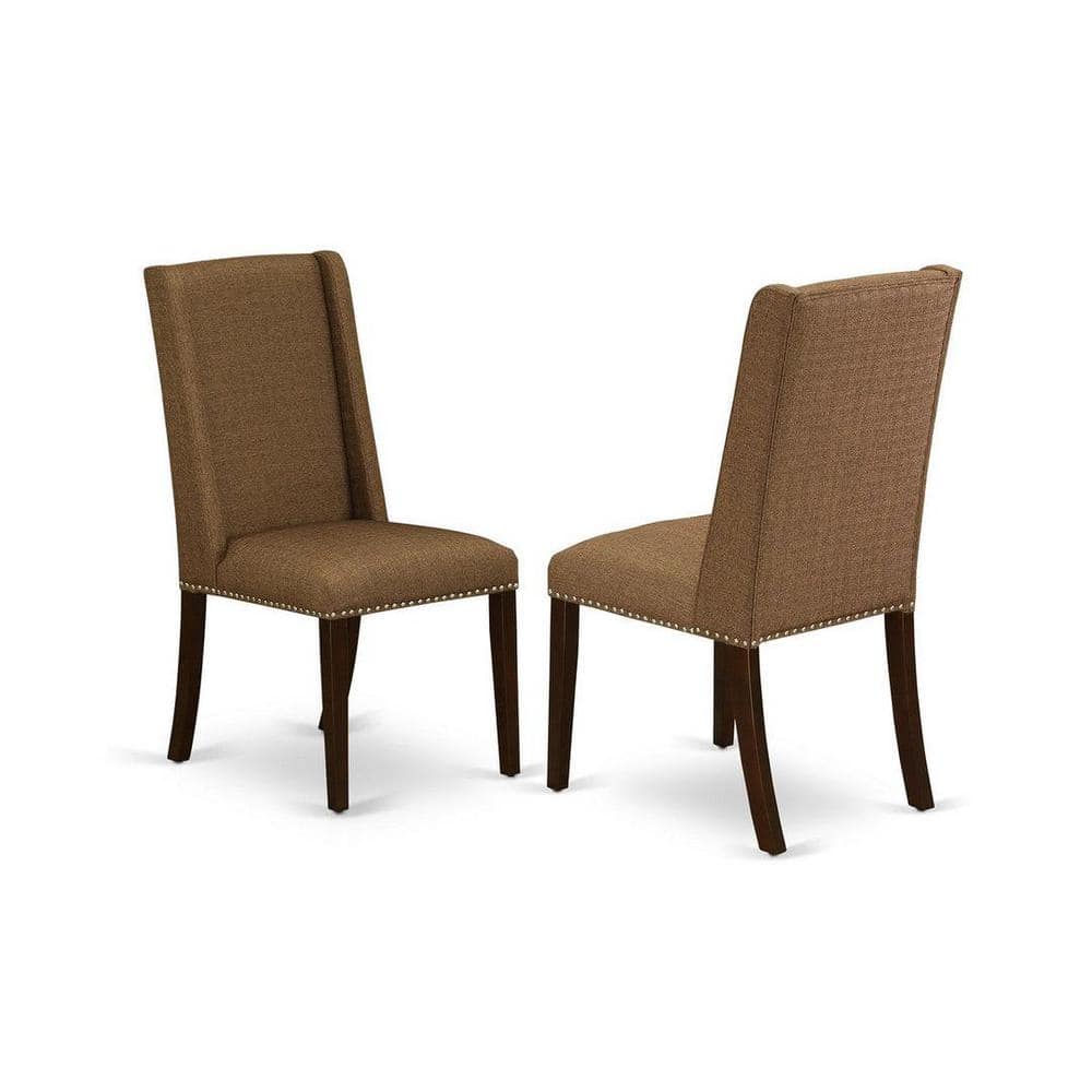 Mahogany 36'' Square Dining Table with Brown Linen Chairs