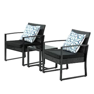 Dolce Theme Black 3-Piece Metal Square 29.5 in. Outdoor Bistro Set with Black Cushions