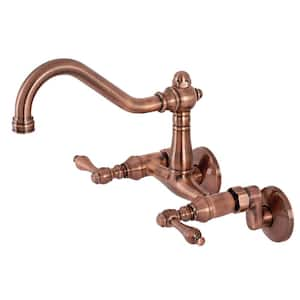 Vintage 2-Handle Wall-Mount Kitchen Faucet in Antique Copper