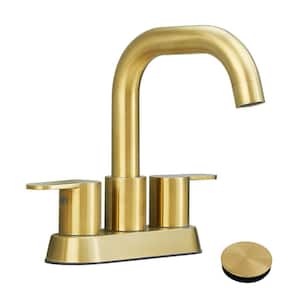 4 in. 2 Handle Centerset Modern Bathroom Faucet, 360 Swivel Spout Bathroom Sink Faucet with Drain Kit in Brushed Gold