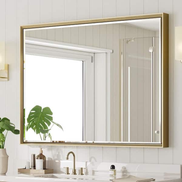 QueenFun 40 in. W x 30 in. H Framed Rectangular Beveled Edge Bathroom Vanity Wall Mount Mirror in Champagne Gold