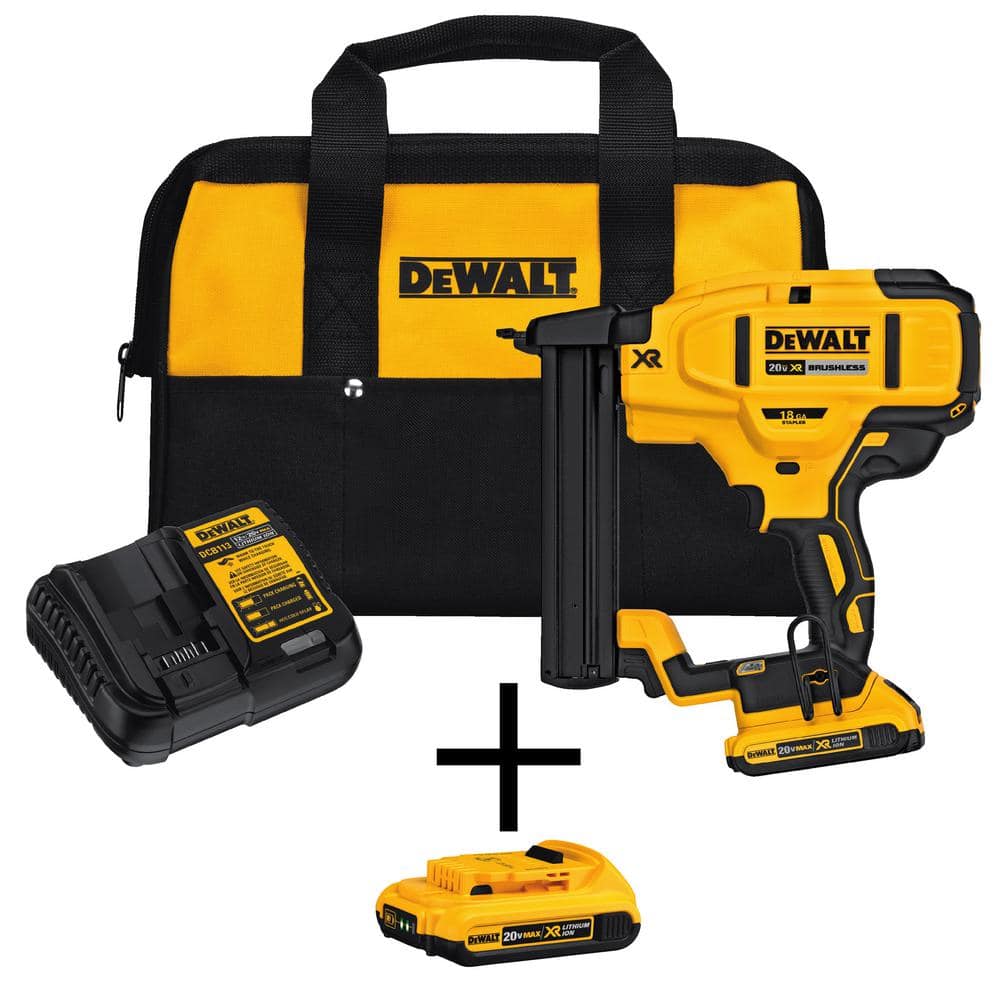 DEWALT 20V MAX XR Lithium-Ion 18-Gauge Cordless Narrow Crown Stapler Kit, (2) 2.0Ah Batteries, Charger, and Bag (DCN681D1wDCB203)