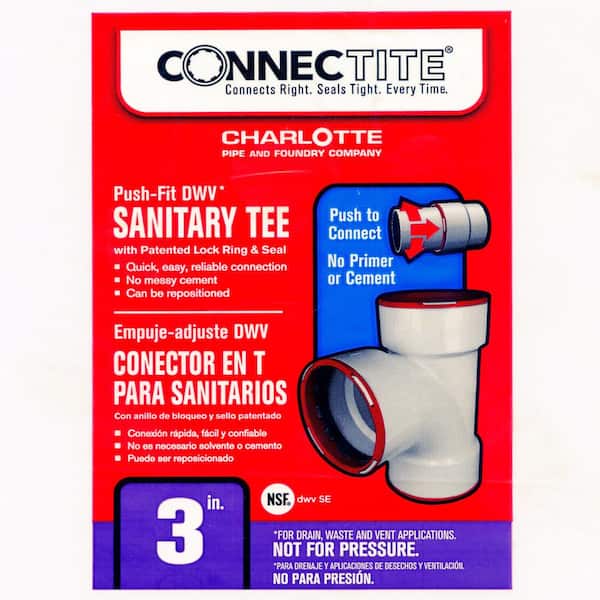 Charlotte Pipe 3 in. x 3 in. x 3 in. x 2 in. DWV PVC Sanitary Tee with Left Inlet