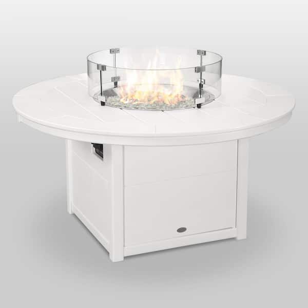 POLYWOOD White Square 48 in. Plastic Propane Outdoor Patio Fire Pit Table