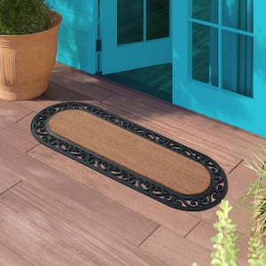 A1HC Paisley Black 18 in x 48 in Rubber and Coir Thick Non-Slip Backing Durable Doormat for Outdoor Entrance