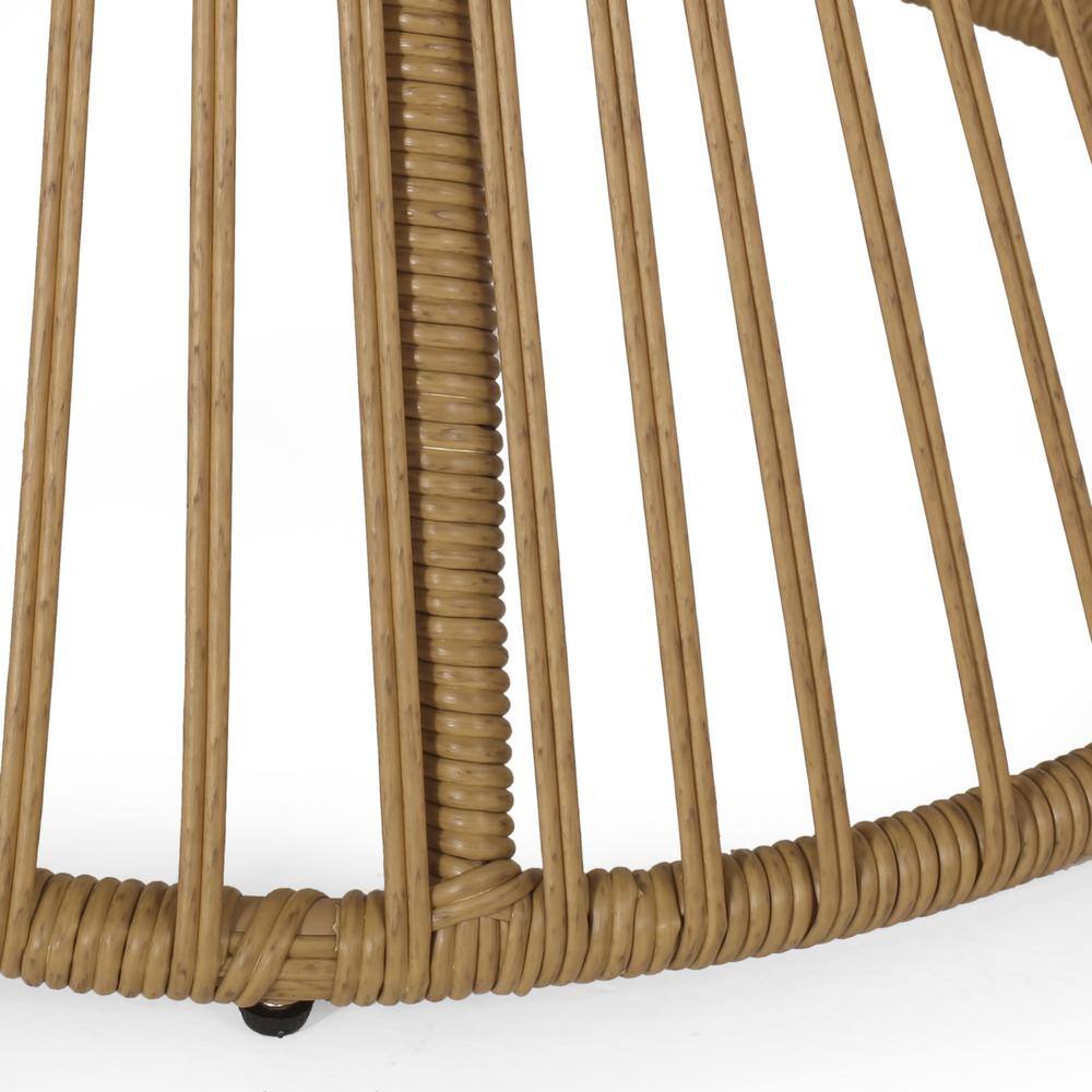 Set of 2 Beige Cushioned Light Brown Iron Wicker Lounge Chairs