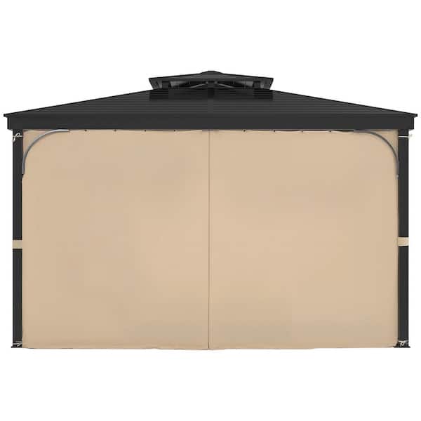 Outdoor Waterproof Gazebo Curtains, 12 ft. x 10 ft., 4-Panel Privacy Sidewalls with Zippers, 6.7 ft. Tall, Khaki