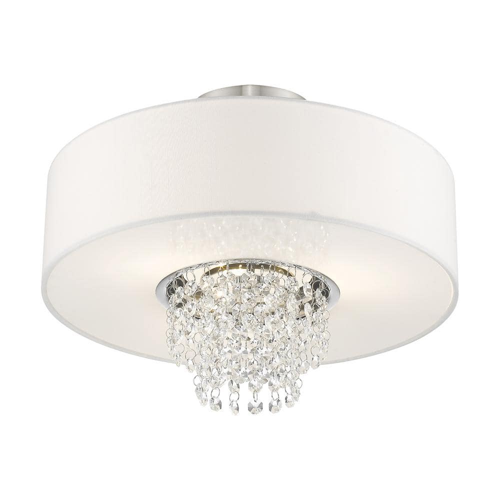 Carlisle Brushed Nickel 3-Light Semi-Flush Mount with Crystal Accents