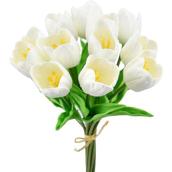13.5 in. White Indoor/Outdoor Artificial Tulips Flower, 12 PCS