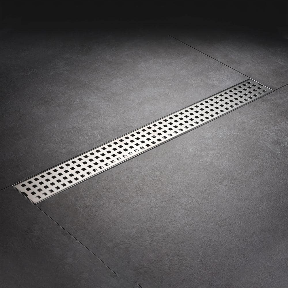 Stainless Steel 24" Linear Shower Drain with Square Pattern Cover