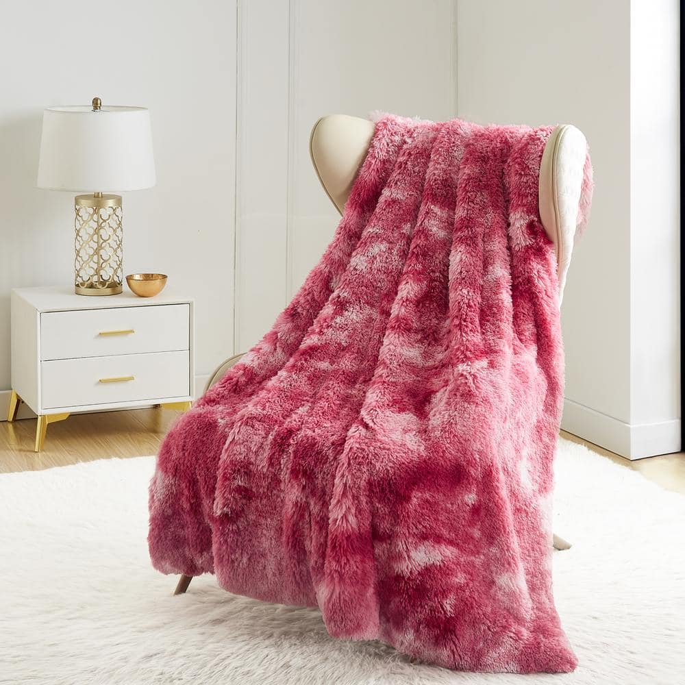 JUICY COUTURE Shaggy Pink Tie-Dye Faux Fur 50 in. x 70 in. Plush Throw ...