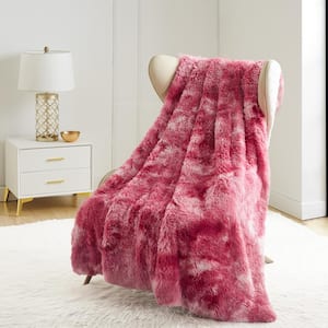 Shaggy Pink Tie-Dye Faux Fur 50 in. x 70 in. Plush Throw Blanket