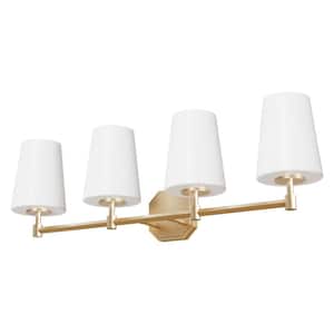 Nolita 30 in. 4-Light Alturas Gold Vanity Light with Cased White Glass Shades