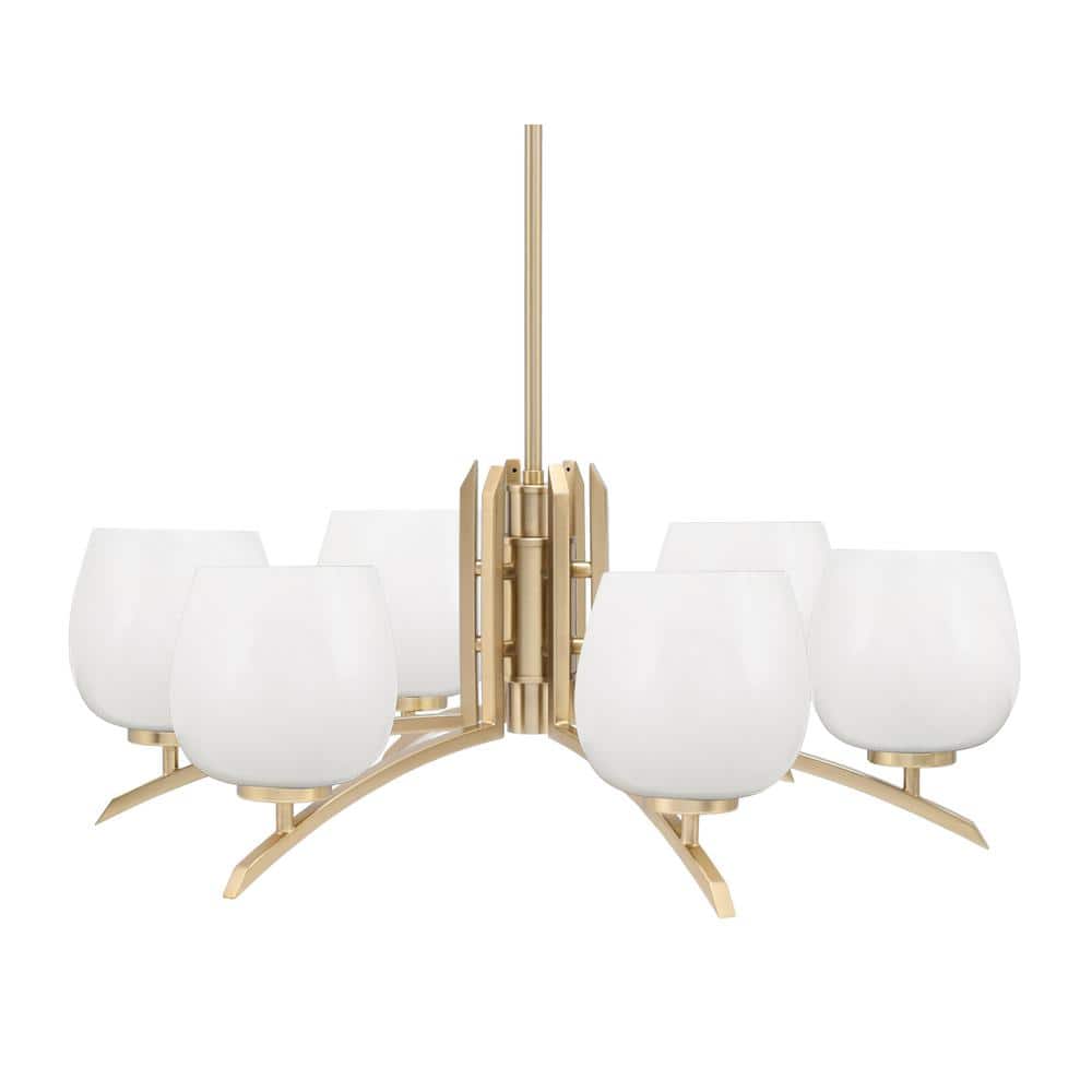 Siena 27.5 in. 6-Light New Age Brass Chandelier with 6 in. White Marble Gla
