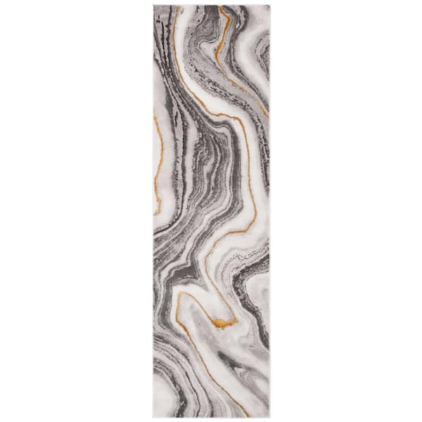 SAFAVIEH Craft Gray/Gold 2 ft. x 10 ft. Marbled Abstract Runner Rug