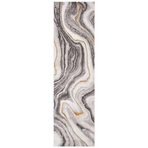 Craft Gray/Gold 2 ft. x 14 ft. Marbled Abstract Runner Rug