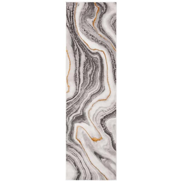 SAFAVIEH Craft Gray/Gold 2 ft. x 14 ft. Marbled Abstract Runner Rug