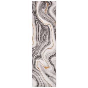 Craft Gray/Gold 2 ft. x 16 ft. Marbled Abstract Runner Rug