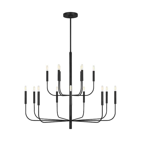 Brianna 15-Light Aged Iron Minimalist Modern Hanging 2-Tier Chandelier