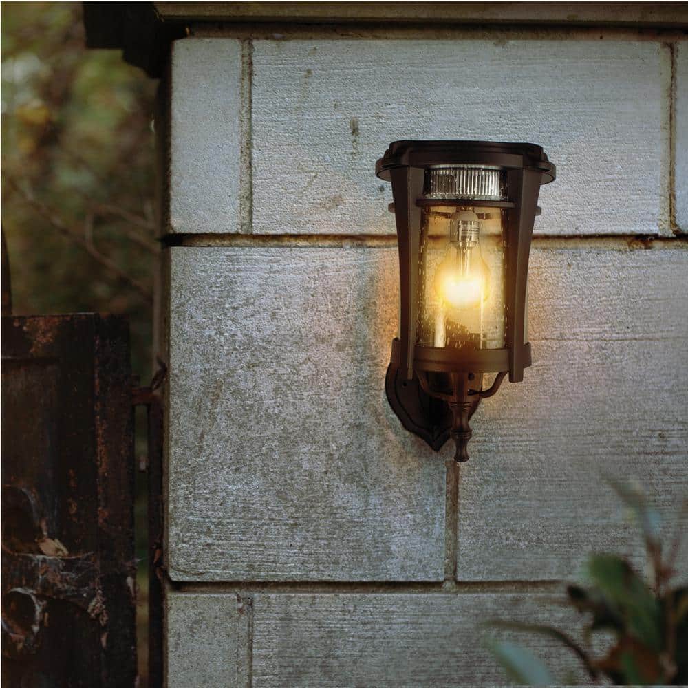 Aurora Black Cast Aluminum Solar Outdoor Light with LED Bulb
