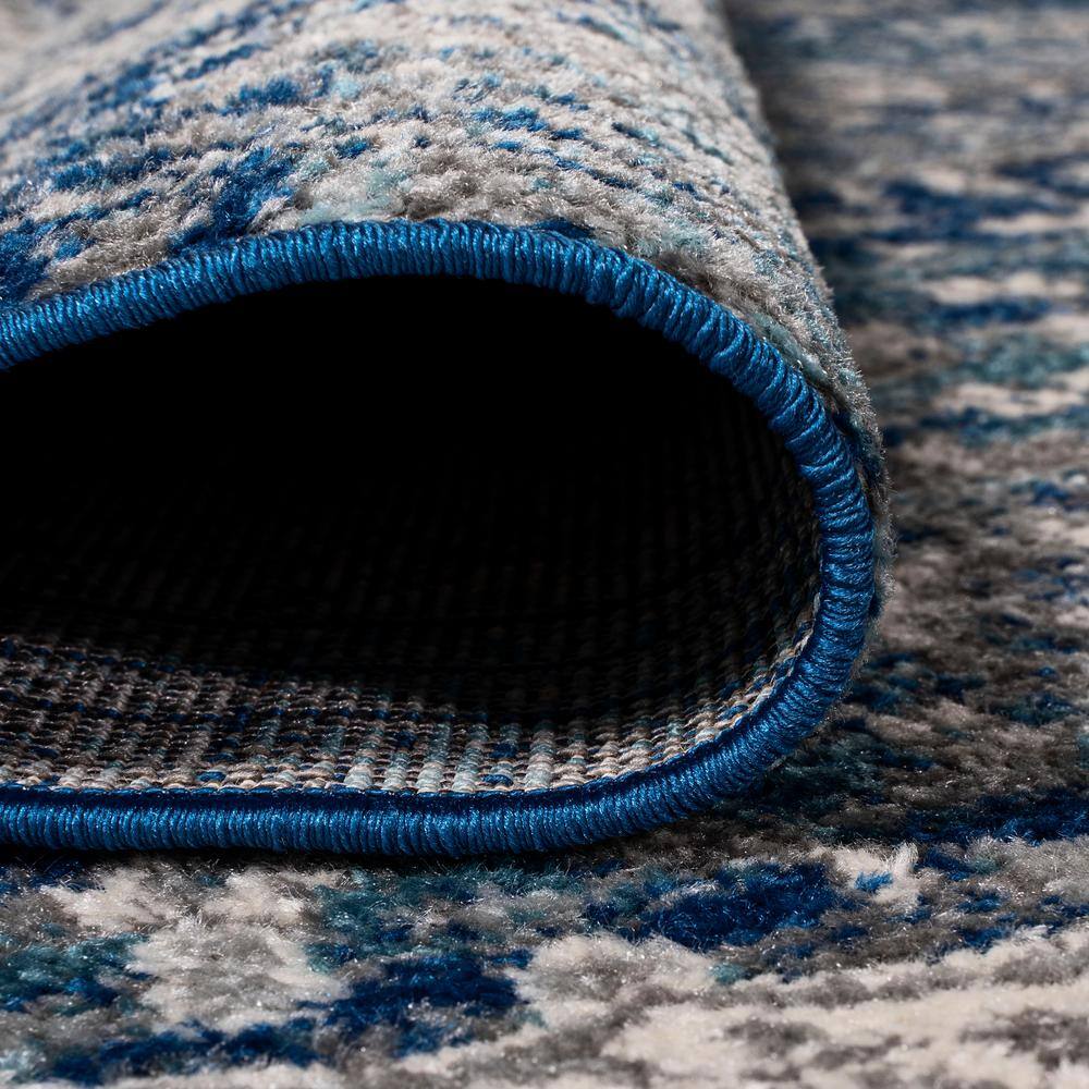 Blue and Dark Gray Medallion Synthetic 4' x 6' Area Rug