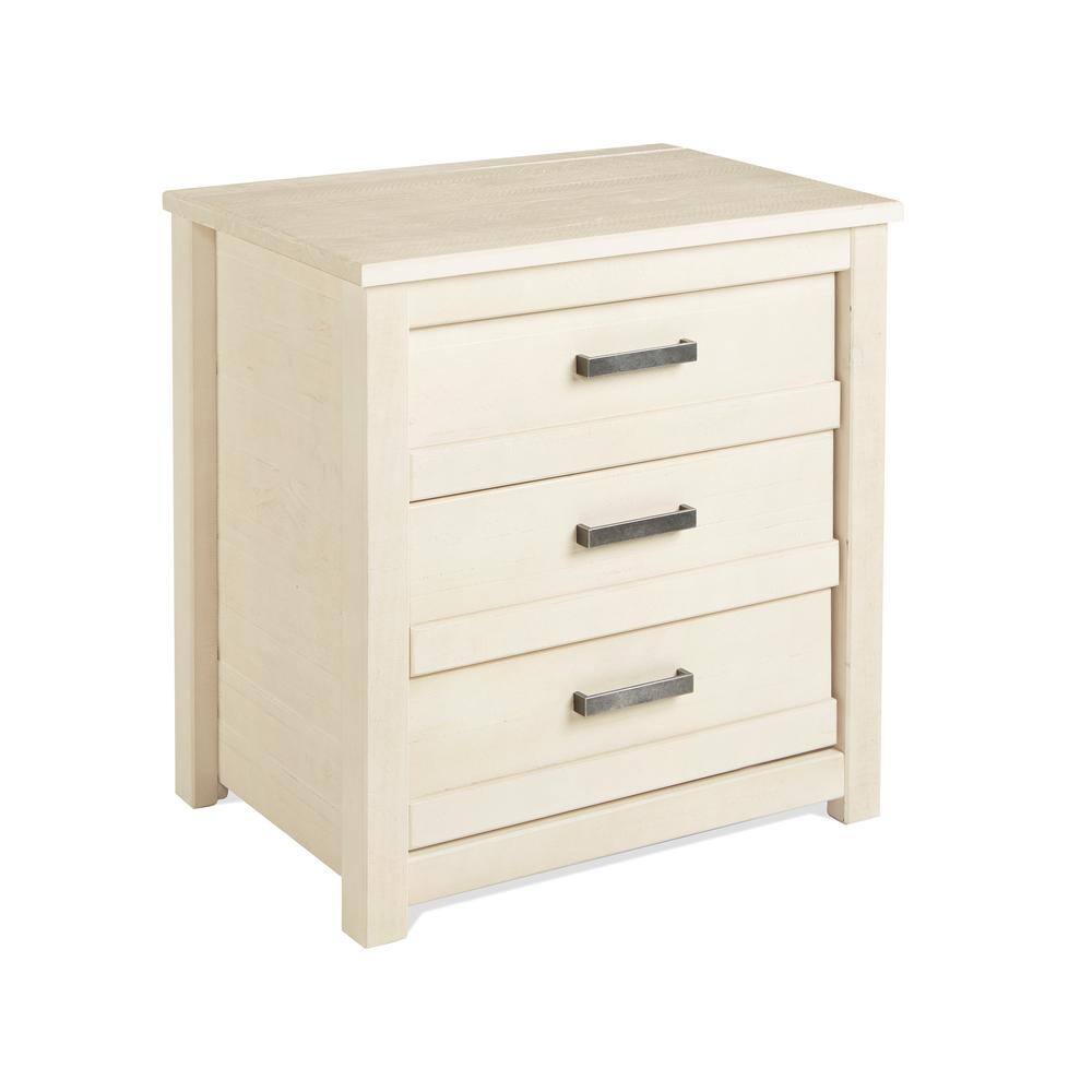 Antique White Solid Pine 3-Drawer Rustic Nightstand
