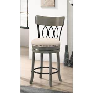 Brannigan 39.75 in. Light Gray and Beige Low Back Wood Counter Height Bar Stool (Set of 2)
